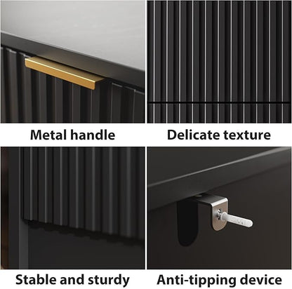 Black 9 Drawer Dresser for Bedroom, Modern Fluted Dresser with Gold Metal Handles, Wide Chest of Drawers for Bedroom, Living Room, Entryway, Hallway, 63" L x 15.7" D x 31.4" H