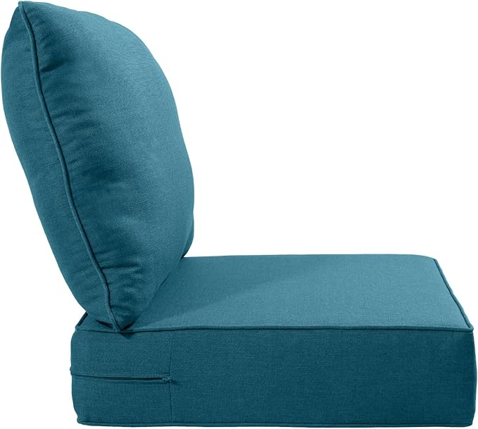 Luxury 24x24x6 Inch Outdoor Seat Cushions - Set of 2 Water Resistant Patio Chair Cushion for Porch Set Rattan Dining Rocker Glider Chairs Loveseat Couch Sectional Sofa - Peacock Blue