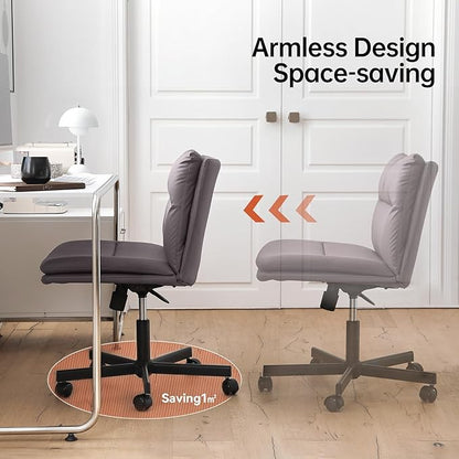 EMIAH Armless Office Desk Chairs with Wheels Criss Cross Chair PU-Leather Mid-Back Ergonomic Home Office Computer Comfortable Thickened Cushion Adjustable Swivel Chair-Chocolate Brown
