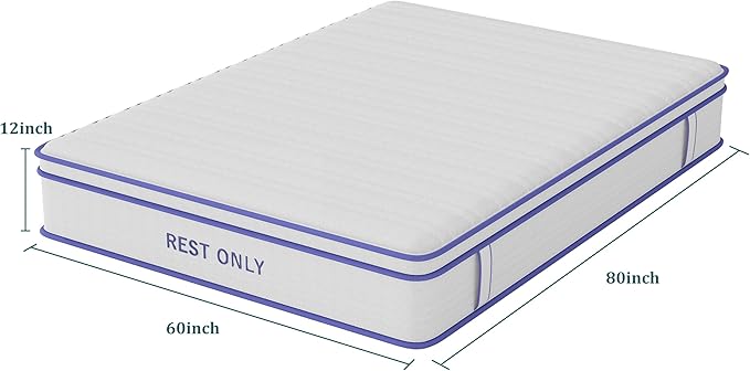 Queen Mattress 12 Inch, Rest Only Queen Hybrid Mattress in a Box, Memory Foam & Individually Wrapped Coils Pocket Spring for Motion Isolation and Pressure Relief, Medium Firm