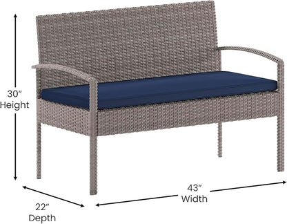 Flash Furniture Aransas Series 4 Piece Gray Patio Set with Steel Frame and Navy Cushions