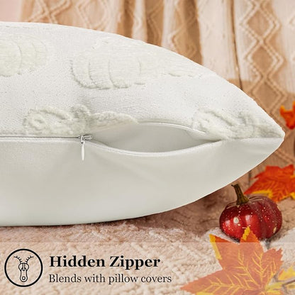 decorUhome Decorative Two Cream White Pumpkins Thanksgiving Throw Pillow Covers 12x20 Set of 2, Soft Chenille Jacquard Farmhouse Textured Pillow Covers for Couch Sofa Autumn Harvest Halloween Holiday