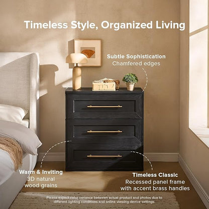 mopio Blake 3 Drawer Dresser for Bedroom, Chest of Drawers, Wood Dresser Organizer, Modern Farmhouse, Tall Night Stand, Enhanced Safety, Sturdy Compliant (2, Black Oak, One Size)