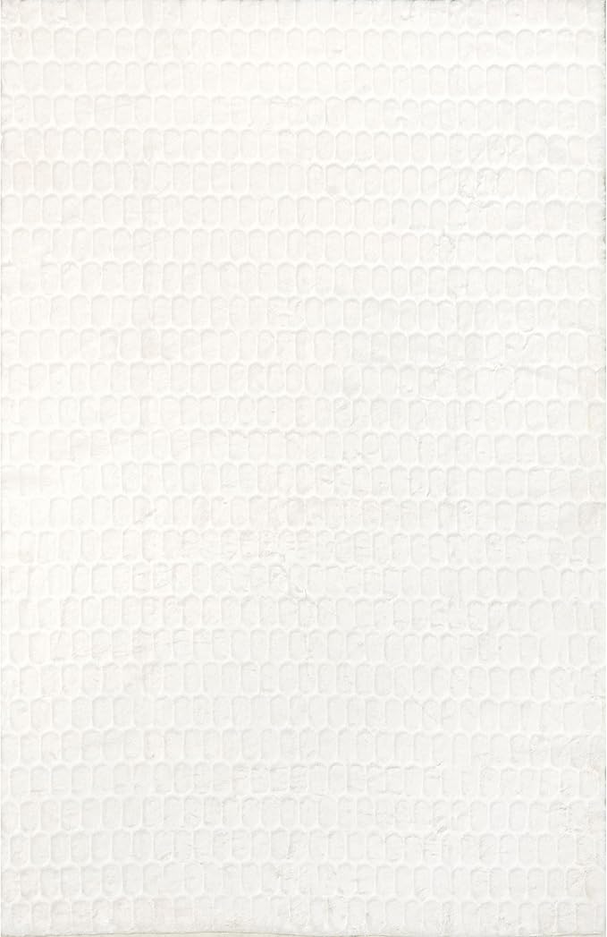 nuLOOM 6' x 9' Cozy Plush Area Rug, Machine Washable, Non-Slip, Soft Fluffy Shag Carpet for Living Room Bedroom Kids Room Nursery Home Decor, Nia White