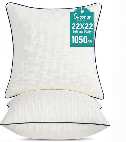 Oubonun 22x22 Pillow Inserts Set of 2 - Square Decorative Throw Pillows for Couch Bed Sofa Living Room Down Alternative Polyester Filling 22 Inch Insert(Beige)