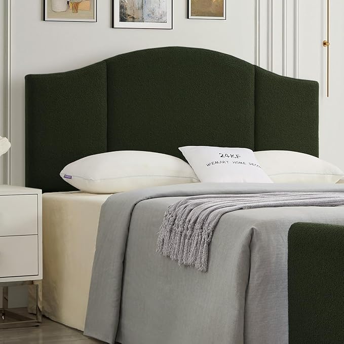 24KF Middle Century Upholstered Foldable Queen Headboard, Modern Boucle Teddy Fabric Headboard Queen/Full 6033-Q-Dark Green