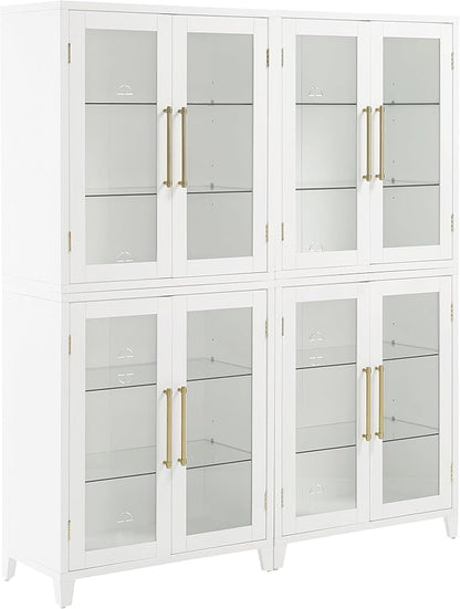 Crosley Furniture Roarke 2-Piece Glass Door Kitchen Pantry Storage Cabinet Set, Living Room, Entryway, White