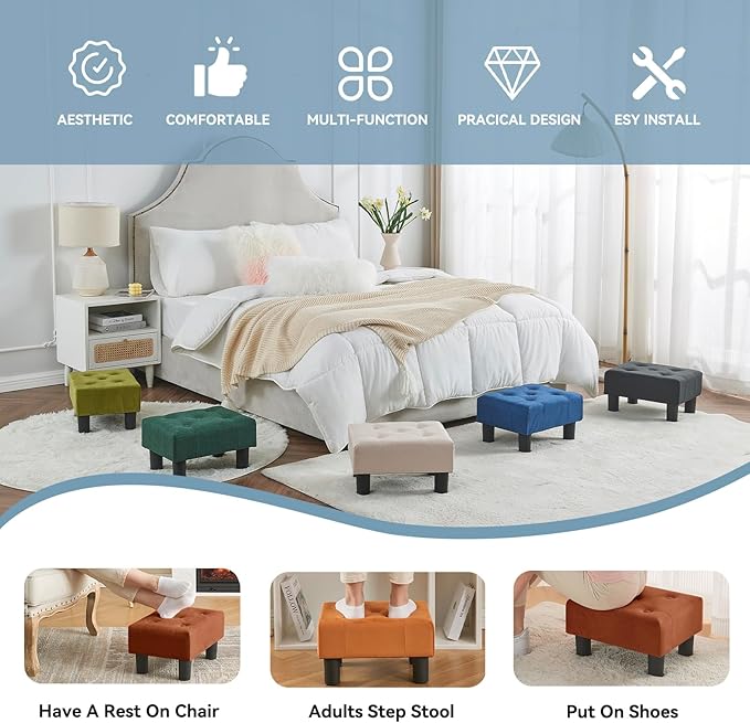 Poofzy Small Foot Stool Ottoman, Velvet Ottoman Foot Rest with Legs, Rectangle Foot Rest for Couch, Footstools and Ottomans Small for Living Room and Entryway (Rrown)