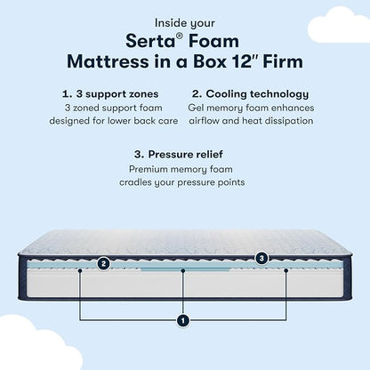 Serta Sleeptrue Firm 12" King Memory Foam Mattress in a Box, Cooling, Breathable, and Pressure Relieving - 100 Night Trial, CertiPUR-US Certified and 10 Year Limited Warranty