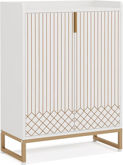 Tribesigns Shoe Cabinet with Doors, 5 Tiers Shoe Storage Cabinet for Entryway, 25 Pairs Wooden Shoe Cabinets, Modern Shoe Organizer Storage for Living Room, Bedroom, Hallway, Closet, White