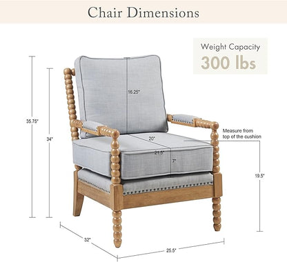 Madison Park Donohue Midcentury Modern Accent Chairs Padded Solid Wood Armrest and Frame Oakwood Finish, Upholstered Seat, Bedroom, Family or Living Room, 25.5" W x 32" D x 35.75" H, Light Blue