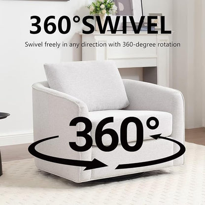 MINCETA Oversized Accent Chair for Living Room, 360° Swivel Barrel Chair with High Density Foam, Modern Reading Chair with Performance Fabric Upholstered Armchair for Apartment, Bedroom White