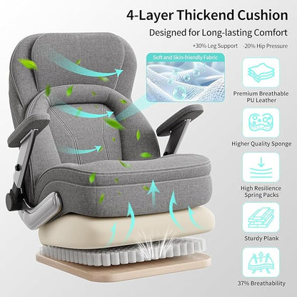 Big and Tall Office Chair, 600lbs Heavy Duty Desk Chair with 5D Arms, Adjustable Lumbar Support & Height, Tilt Function, Fabric High Back Ergonomic Executive Computer Chair with 3'' Casters