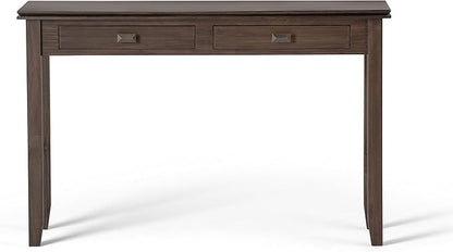SIMPLIHOME Artisan Console Table - 46 Inch Wide Solid Wood Sofa Table in Natural Aged Brown, Transitional Storage Table for Entryway or Living Room with 2 Drawers and Clean Angle-Edged Top