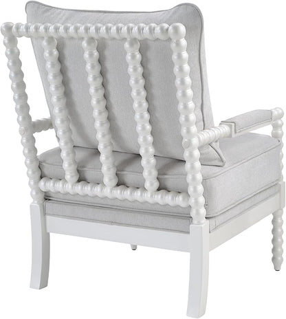 Morden Fort Linen Fabric Spindle Accent Chair with Wood Frame, French Style Accent Chairs with Padded Spring Seat and Armrest Pads, Brushed Base for Living Room Bedroom Farmhouse Office Balcony