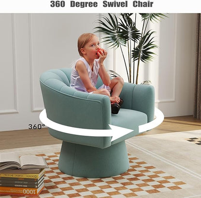 Swivel Accent Chair Set of 2, Upholstered Velvet 360° Swivel Barrel Chair for Living Room Overstuffed Bouncle Reading Chair Round Armchair for Bedroom,Vanity,Office (Blue)