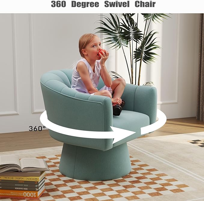 Swivel Accent Chair,Upholstered Velvet 360° Swivel Barrel Chair for Living Room Overstuffed Bouncle Reading Chair Round Armchair for Bedroom,Vanity,Office(Blue)