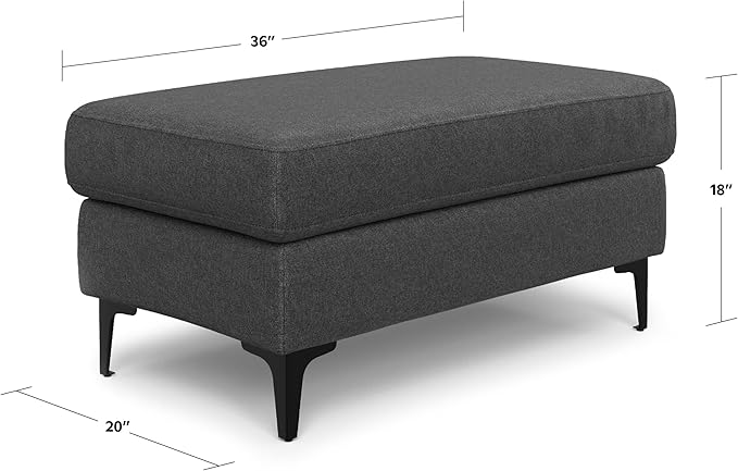 SIMPLIHOME Ava Ottoman in 100% Recycled Polyester Tightly Woven Performance Fabric, Pebble Grey, 36-inches Wide, Mid-Century Modern Multipurpose Table Ottoman or Footrest, Assembled, for Living Room