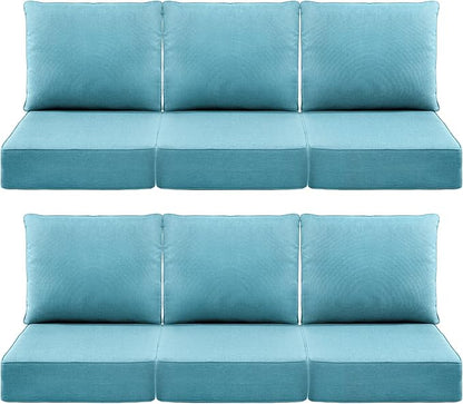 Luxury 6" Outdoor Cushions for Patio Furniture, 24x24x6" Thick Seat Cushion Set of 6, Fade Resistant Couch Chair Replacement Cushions High Density Deep Wicker Chair Cushion w/ Removable Cover, Teal