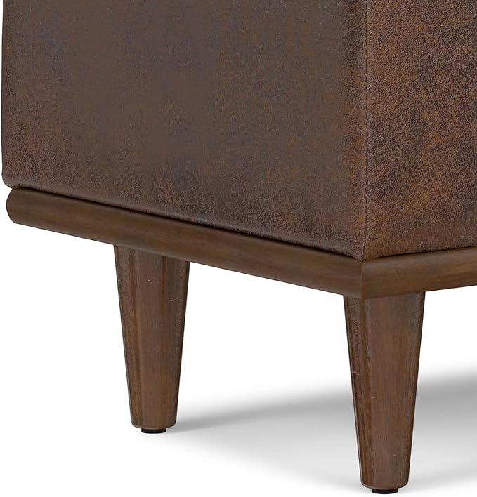 SIMPLIHOME Shiloh 26 inch Wide Transitional Contemporary Small Storage Ottoman in Distressed Chestnut Brown Vegan Faux Leather, Assembled, for The Living Room, Entryway and Family Room