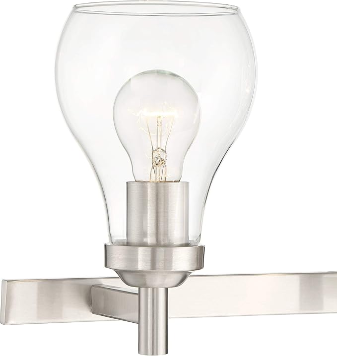 Possini Euro Design Danvers Modern Wall Mount Light Brushed Nickel Silver Hardwired 21" Wide 3-Light Fixture Clear Glass Globe Shade for Bathroom Vanity Mirror House Home Room Decor