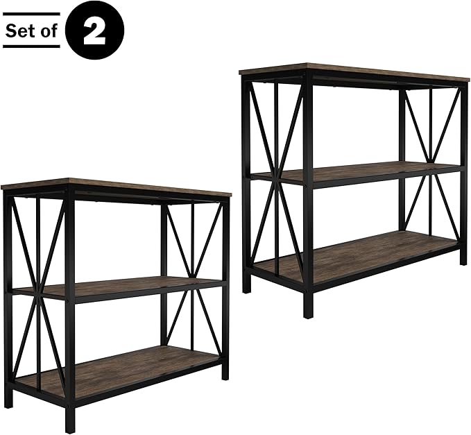 Lavish Home 3-Tier Industrial Bookshelf - Freestanding Open Bookcase for Home or Office Organization and Storage - Book Organizer (Brown Woodgrain)