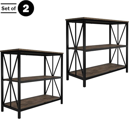 Lavish Home 3-Tier Industrial Bookshelf - Freestanding Open Bookcase for Home or Office Organization and Storage - Book Organizer (Brown Woodgrain)