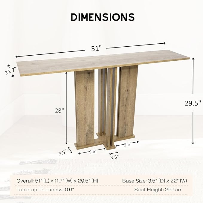 HEAH-YO 51" Console Table, Rustic Wood Entryway Table, T-Shape Narrow Sofa Tables Behind Couch for Hallway, Entrance, Foyer, Living Room, Rustic Natural