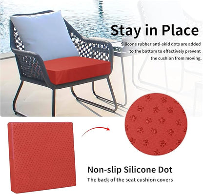 Easy-Going Waterproof Patio Cushion Covers 27x25x5 inch 2 Pack Replacement Non-Slip Outdoor Seat Cushion Slipcover with Zipper. Terra Red