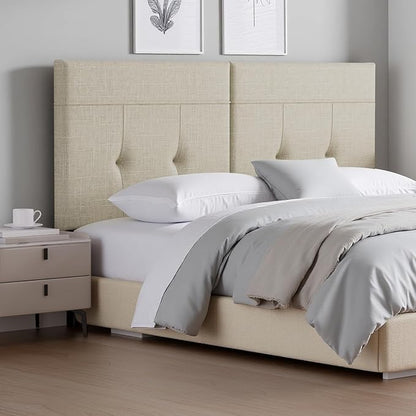 Queen Headboard Only with Adjustable Metal Legs, Faux Leather Upholstered Headboard Queen Size, Modern Stylish Headboard with Sunken Dot Design, Sturdy Bed Headboard for Bedroom, Linen
