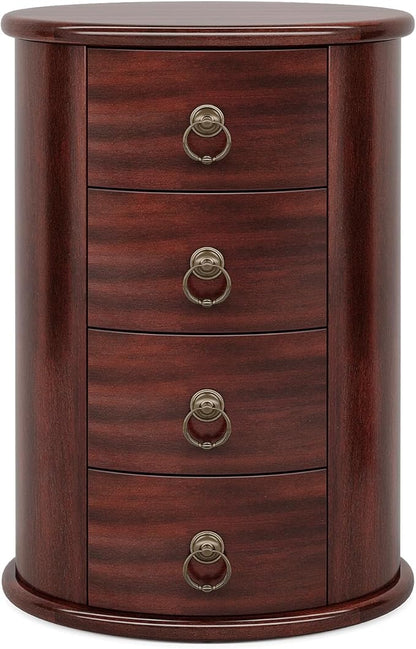 Tribesigns Solid Wood End Table, Round Side Table with 4 Drawers, Vintage Bedside Table Nightstand for Small Spaces, Living Room, Bedroom, No Assembly Required (1, Cherry Brown)