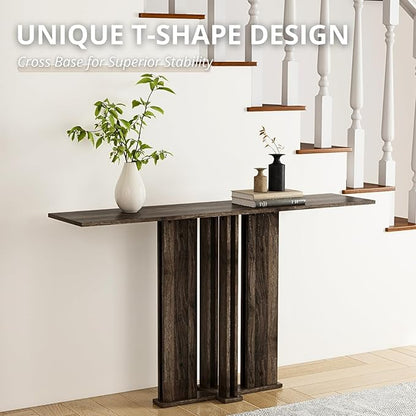 HEAH-YO 51" Console Table, Rustic Wood Entryway Table, T-Shape Narrow Sofa Tables Behind Couch for Hallway, Entrance, Foyer, Living Room, Rustic Walnut