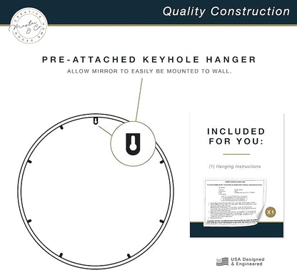 MCS Master & Co. 26in Round Metal Black Mirror, Modern Wall Hanging Large Mirror for Bathroom, Bedroom & Livingroom