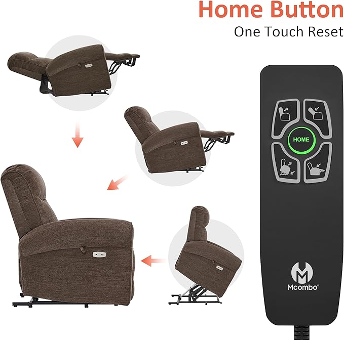 MCombo Dual Motor Power Lift Recliner Chair with Massage and Heat for Elderly, USB Ports, Lay Flat, Fabric 7666 (Dark Brown)