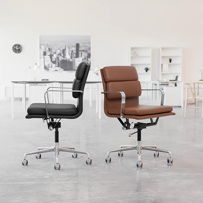 Laura Davidson Furniture SOHO II Padded Management Office Chair - Mid Back Desk Chair with Arm Rest, Swivel & Cushion Availability, Made of Poly-Cotton Fabric, Charcoal Fabric, Computer Chair