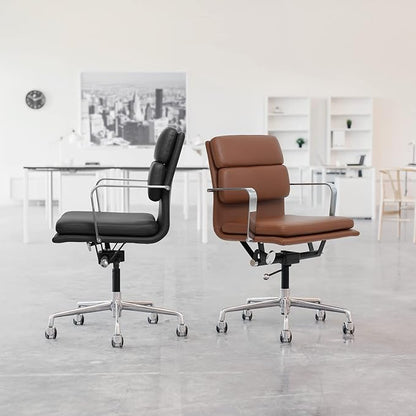 Laura Davidson Furniture SOHO II Padded Management Office Chair - Mid Back Desk Chair with Arm Rest, Swivel & Cushion Availability, Made of Faux Leather, Grey, Computer Chair