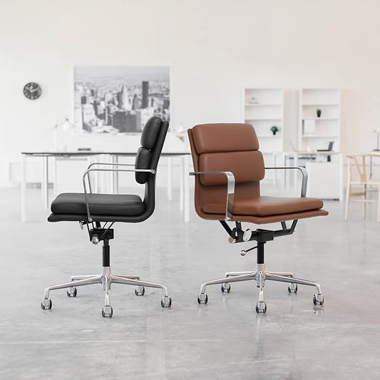 Laura Davidson Furniture SOHO II Padded Management Office Chair - Mid Back Desk Chair with Arm Rest, Swivel & Cushion Availability, Made of Faux Leather, White, Computer Chair