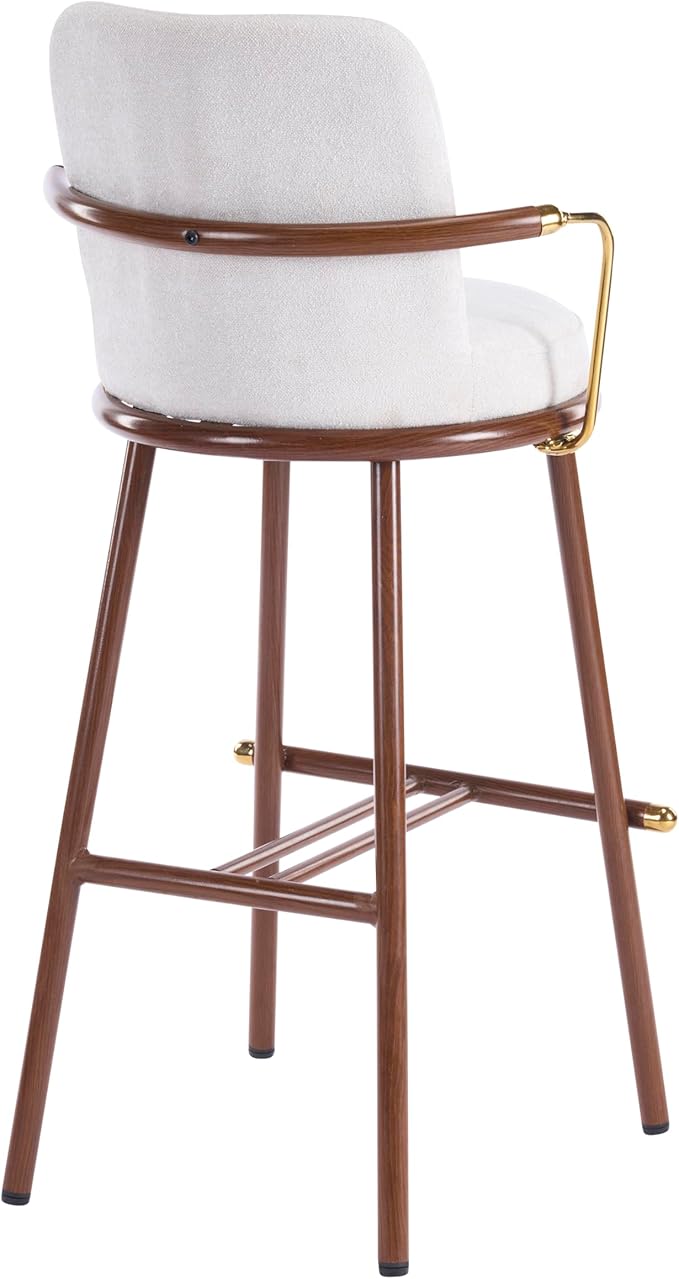 Christopher Knight Home Sybul Fabric Upholstered Counter Height Bar Stools Set of 2, Metal Stool Chair for Kitchen Island with Thick Padded Seat, Counter Stool with Footrest, Light Beige+Walnut