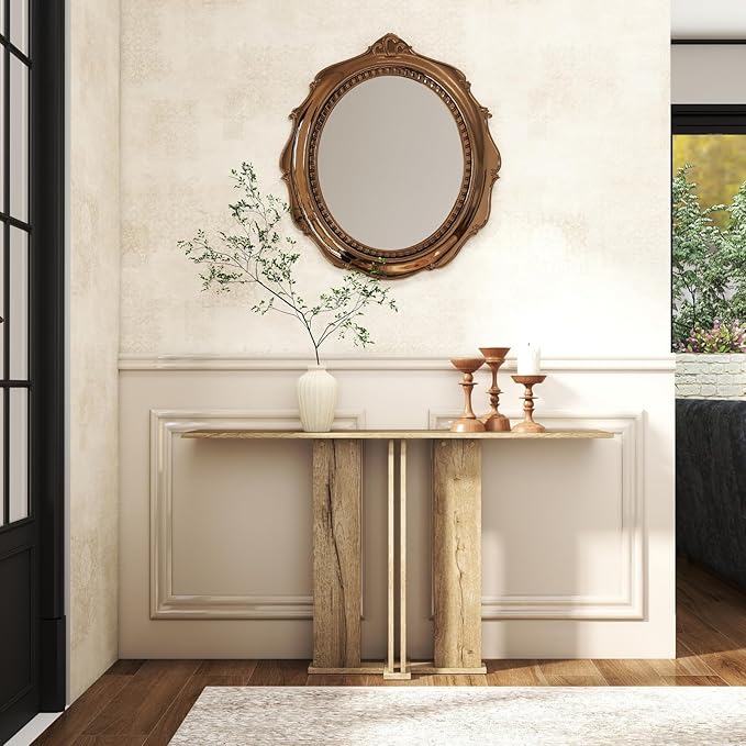 HEAH-YO 51" Console Table, Rustic Wood Entryway Table, T-Shape Narrow Sofa Tables Behind Couch for Hallway, Entrance, Foyer, Living Room, Rustic Natural