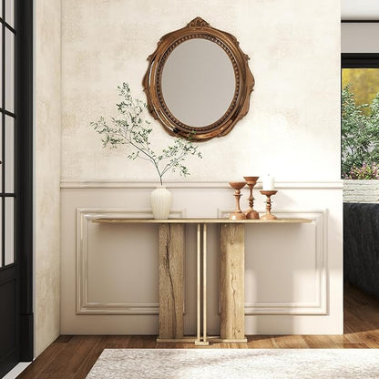 HEAH-YO 51" Console Table, Rustic Wood Entryway Table, T-Shape Narrow Sofa Tables Behind Couch for Hallway, Entrance, Foyer, Living Room, Rustic Natural