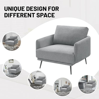 Oversized Accent Chair for Living Room Chairs Reading Arm Chair Comfy Modern Single Sofa Side Chairs with Metal Legs & Soft Cushion for Bedroom, Waiting Room (Polyster Light Grey, Set of 2)