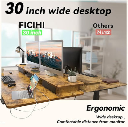 FiCiHi Adjustable Height Standing Desk with 4 Drawers,48 x 30 inches Electric Sit Stand Home Office Desk with Two Tiers, 3 Memory Presets, Monitor Stand Riser, USB A/C Charging Port