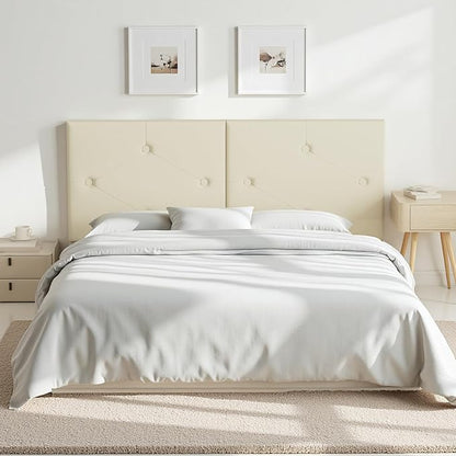 King Size Headboard Only, Faux Leather Headboard with Solid Wood & Sturdy Metal Legs, Adjustable Height Bed Headboards King Tufted Upholstered in Modern Button Design, Beige