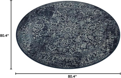 SAFAVIEH Evoke Collection Area Rug - 6'7" Round, Navy & Ivory, Distressed Design, Non-Shedding & Easy to Clean, Ideal for Living Room, Bedroom, Dining Space (EVK256A)