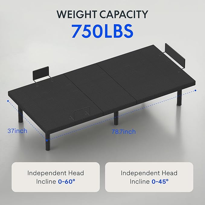 FLEXISPOT Adjustable Bed Frame Base Twin XL + 6" Cooling Gel Memory Foam Mattress, Massage, Head and Foot Incline, Zero Gravity, Zero Clearance, Under-Bed Lights, Anti-Snore, Wireless Remote