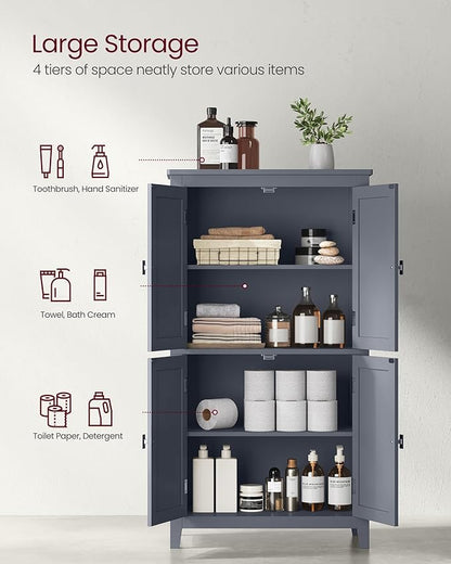 VASAGLE Floor Storage Cabinet, Freestanding Storage Unit with 4 Doors, Adjustable Shelves, 11.8 x 23.6 x 43.3 Inches, for Entryway, Bathroom, Slate Gray UBBC552G01