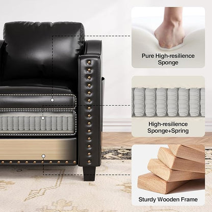 Faux Leather Accent Chair Set of 2 for Living Room, 30 Inches Barrel Upholstered Armchair, Cozy Mid Century Modern Club Arm Chair Single Sofa for Bedroom, Apartment, Reading Room, Black