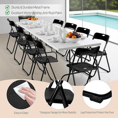 Karl home 10 Pcs Folding Chair, 300LBS Lightweight Foldable Plastic Chair, Reinforced Metal Frame Easy to Fold & Store for Indoor & Outdoor, Wedding, Party, Meeting Room, Patio and Garden, Black