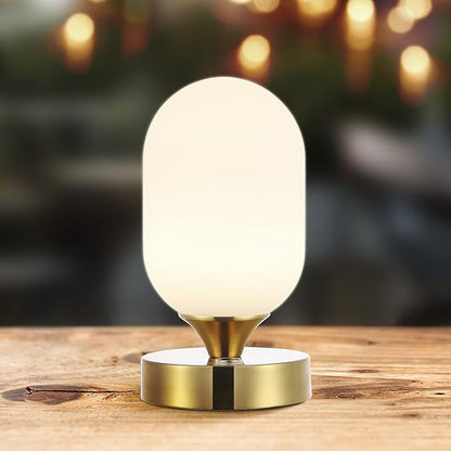 JONATHAN Y JYL7111C Eli 8" Modern Minimalist Iron Rechargeable Integrated LED Table Lamp Contemporary Bedside Desk Nightstand Lamp for Bedroom Living Room Office, Brass Gold/White