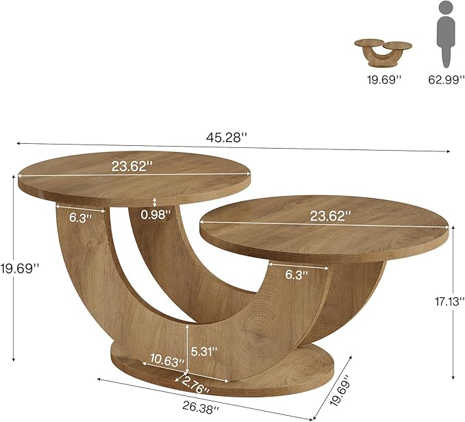 Tribesigns 46-inch Round Coffee Table, Modern Living Room Coffee Table with Funky U-Shaped Frame, Low Accent Center Tea Table for Home, Apartment, Oak